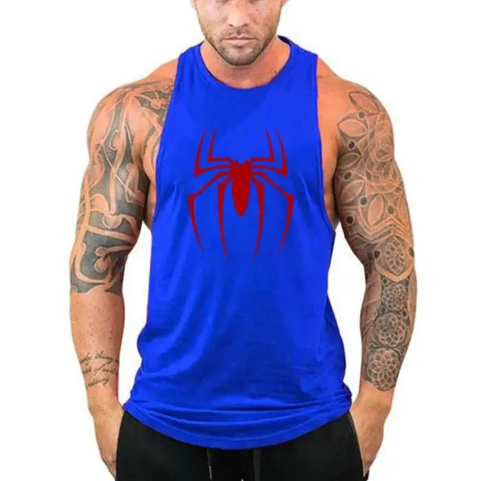 Débardeur de course imprimé araignée rouge, T-Shirt sans manches respirant en coton pour hommes, vêt