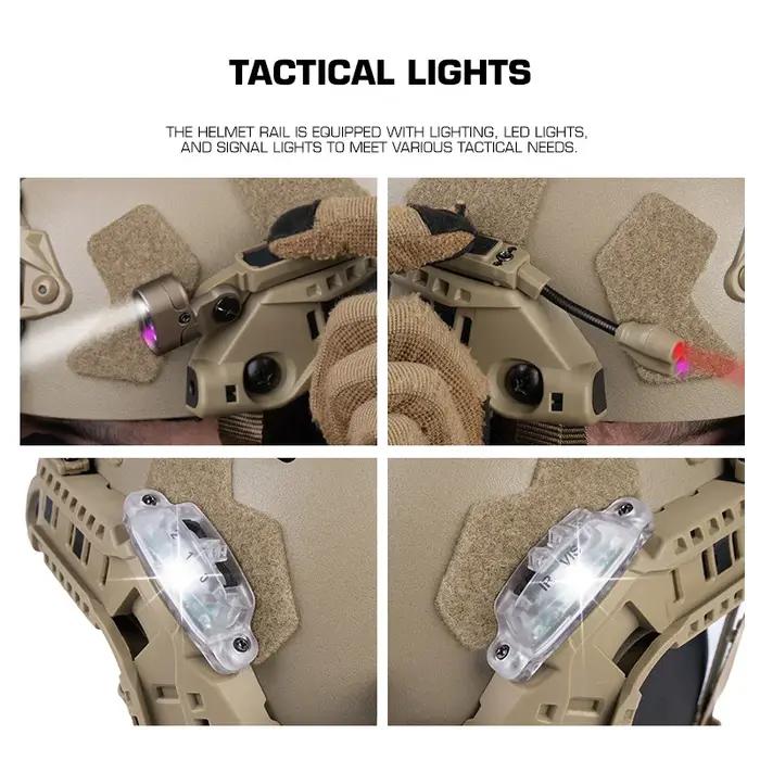 Rail ARC tactique avec boîtier batterie et lumières LED - Équipement pour casque de chasse nocturne et airsoft