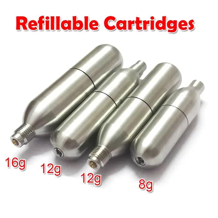 Recharge cartouche de CO2 rechargeable amovible réutilisable avec capsule de bouteille de gaz filetée et non