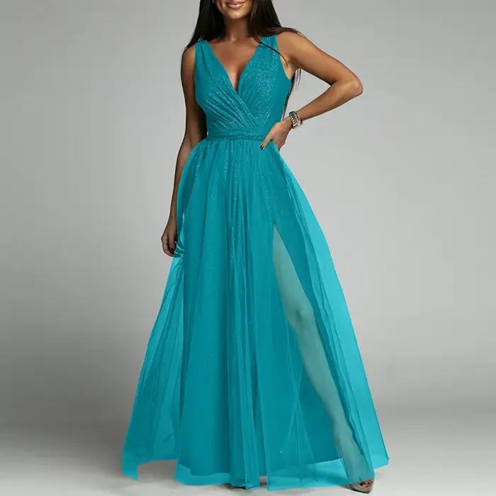 Robe de soirée en dentelle et maille pour femme