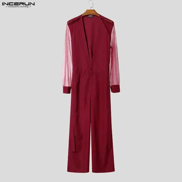 Combinaisons pour hommes INCERUN, style streetwear, à manches longues, col en V, transparentes, avec