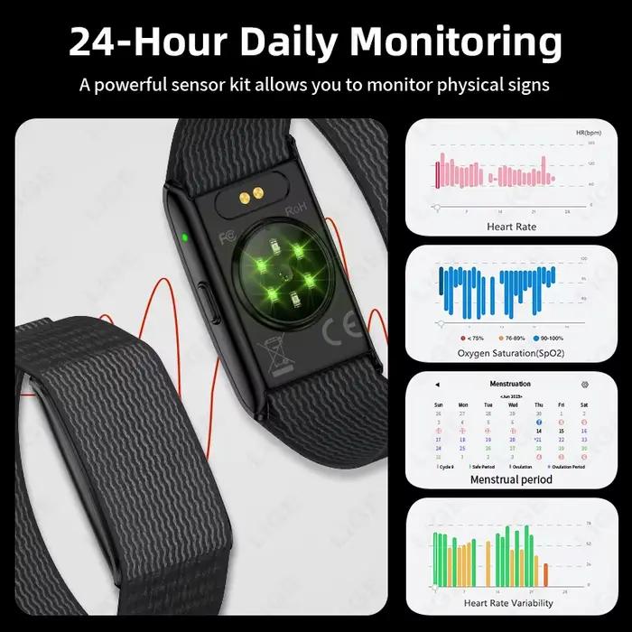 Bracelet connecté sans écran suivi rythme cardiaque sommeil AI - Notifications appels santé