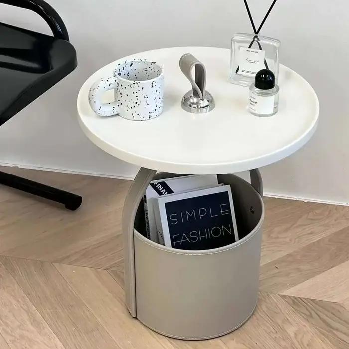 Table basse ronde pliable avec roues et espace de rangement pour salon chambre à coucher balcon et pièces d'appoint en cuir couleur bleu royal brun transparent gris marron olive noir