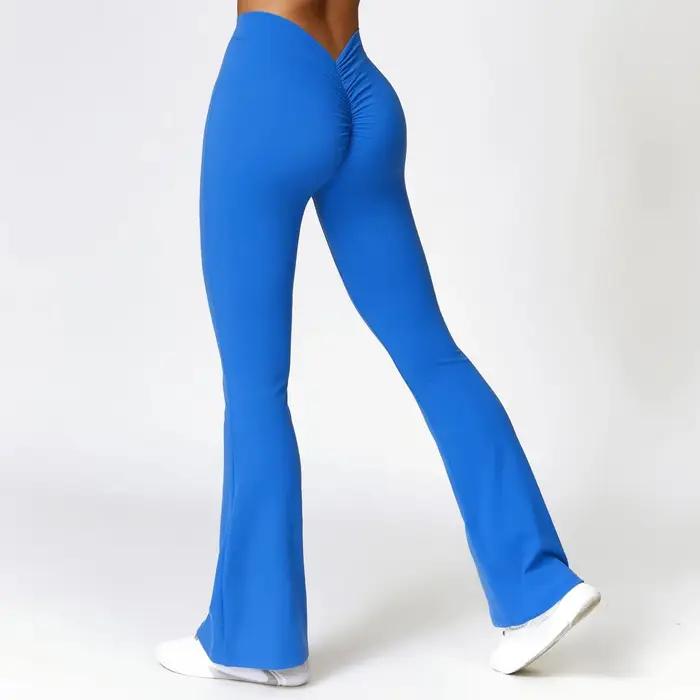 Pantalon évasé taille haute pour femme, leggings évasés, pantalon large, hanche en forme de V, yoga,