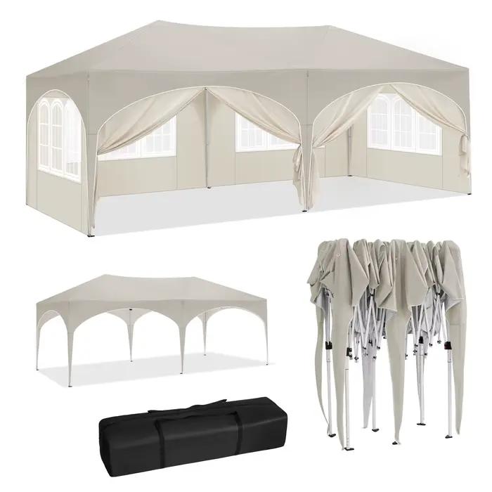 WOLTU Gazebo de pavillon pliant 3x6m auvent de jardin avec 6 parois latérales hauteur réglable tente