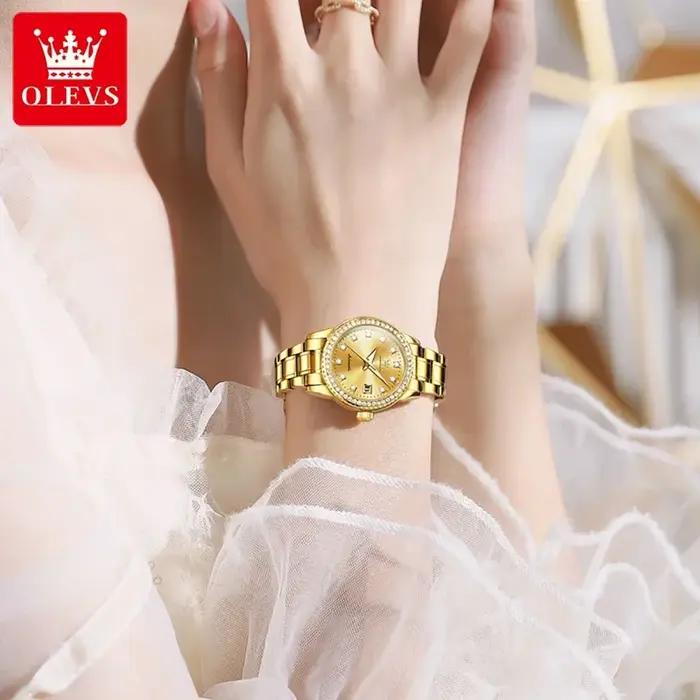 Montre automatique femme OLEVS-7003 étanche lumineuse calendrier luxe 2025 pour chasseuses élégantes