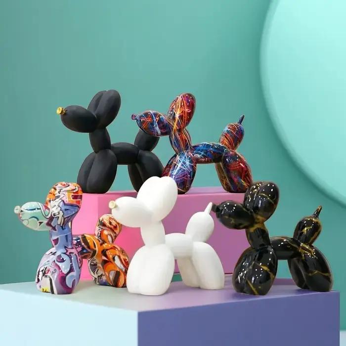 Vilead Graffiti ballon chien Sculpture noir blanc chiot vivant Figurines salle de bain chambre table décoration