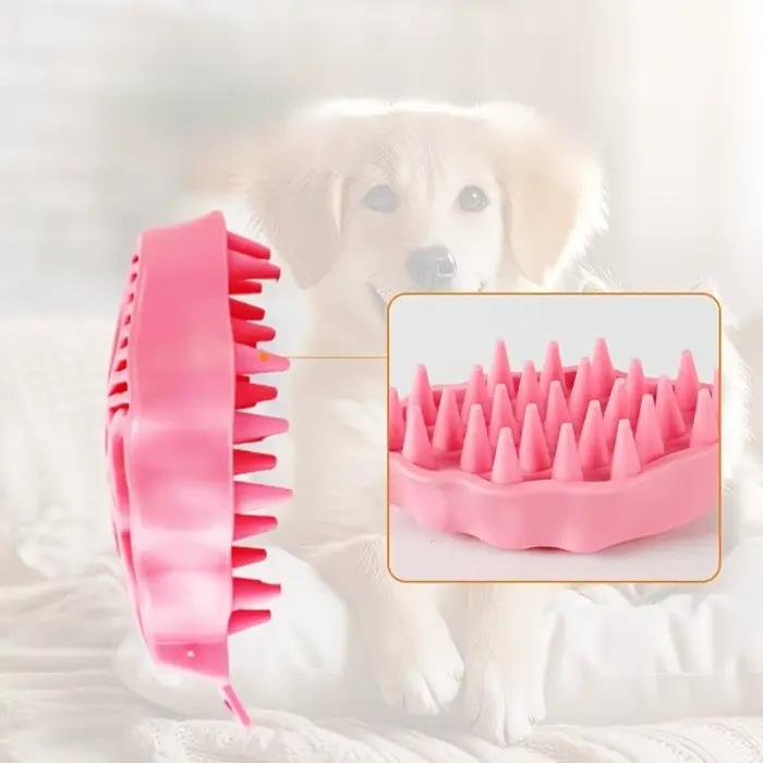 Brosse de toilettage en silicone rose pour chiens et chats grande taille pour le toilettage et le massage des animaux de compagnie