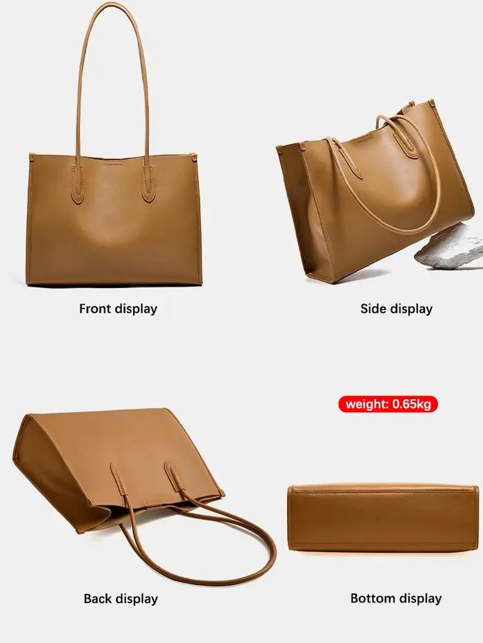 Nouveau Sac à Main Femme Kaki en Cuir Véritable, Sac à Bandoulière Grande Capacité, Sac Cabas pour D
