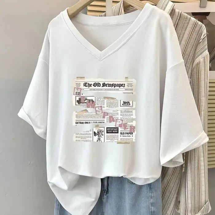 Grande taille 5XL 150KG femmes t-shirts haut imprimé pour femmes t-shirts amples chemise pour Femme col en V dames femmes vêtements