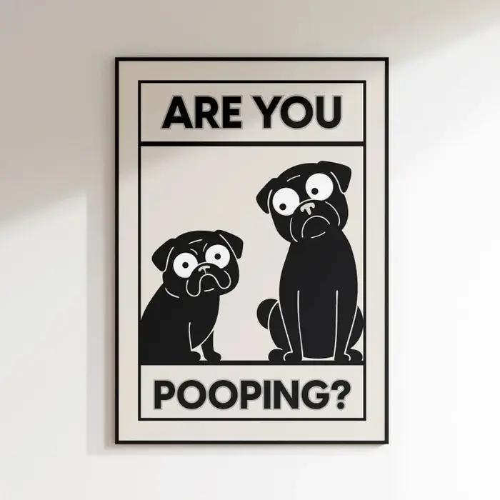 Affiche murale en toile sans cadre sur le thème du bain des chiens amusants : « Fais-tu caca ? » Art mural minimaliste