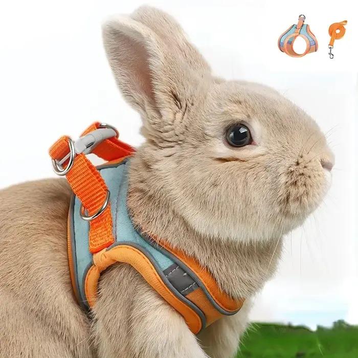 Ensemble harnais et laisse réglables pour promenades de lapin, Double boucle avec bandes réfléchissantes, gilet pour lapin, articles pour animaux de compagnie adaptés