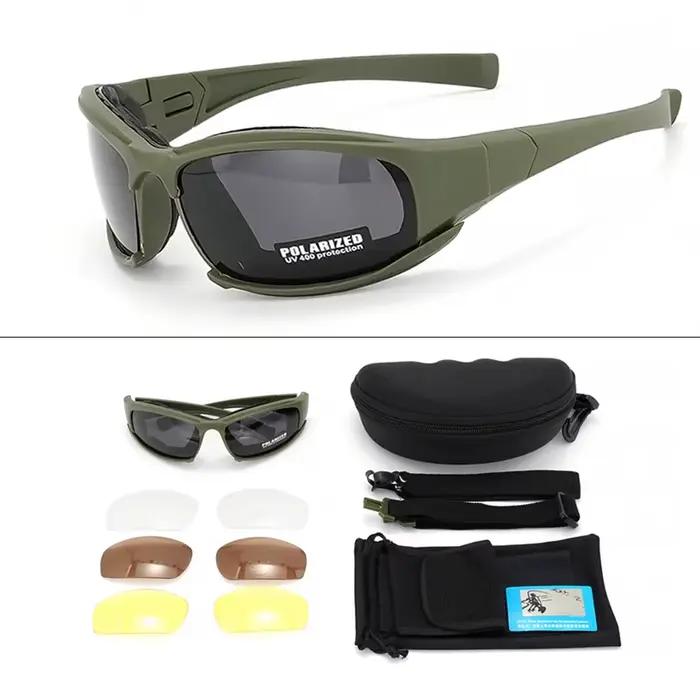 Lunettes tactiques 4 lentilles polarisées - Protection anti-vent et anti-poussière pour sports extrêmes