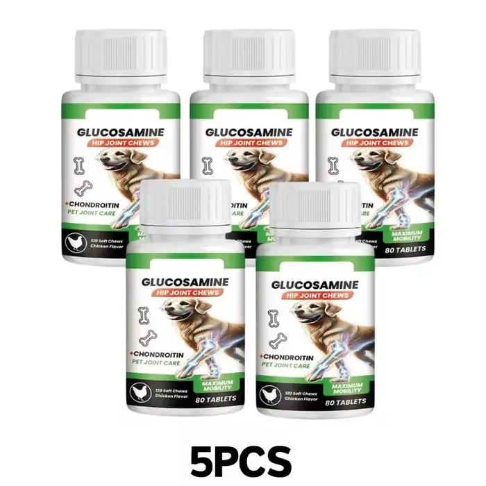 Comprimés à croquer pour chiens pour la mobilité des hanches et des articulations, glucosamine chondroïtine, 80 comprimés, améliore la vitalité, soin des articulations pour animaux de compagnie