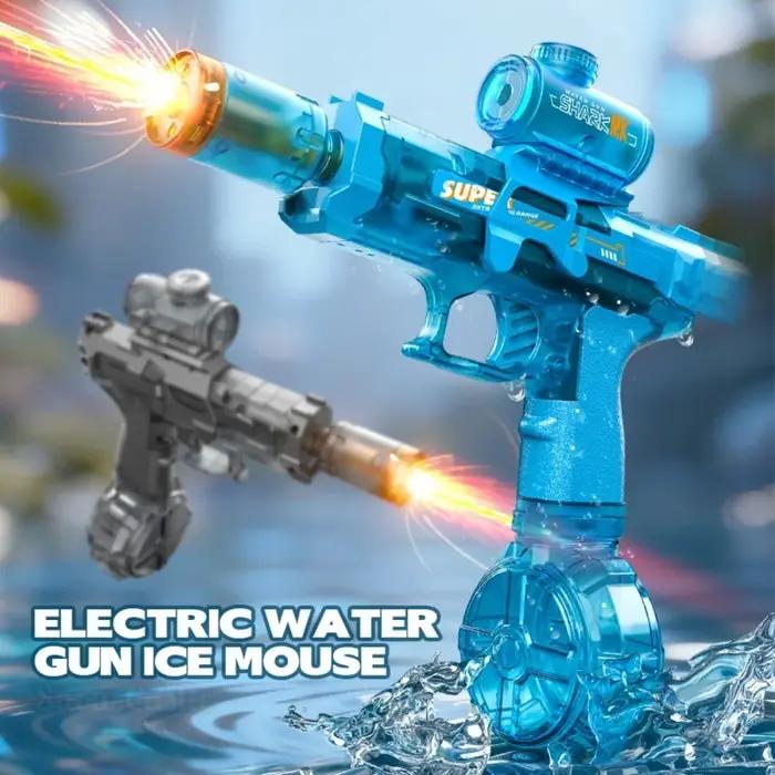 Pistolet à eau électrique rotatif puissant avec lumière LED, jouet de tir aquatique pour enfants, idéal pour l'été et les jeux de plage en extérieur