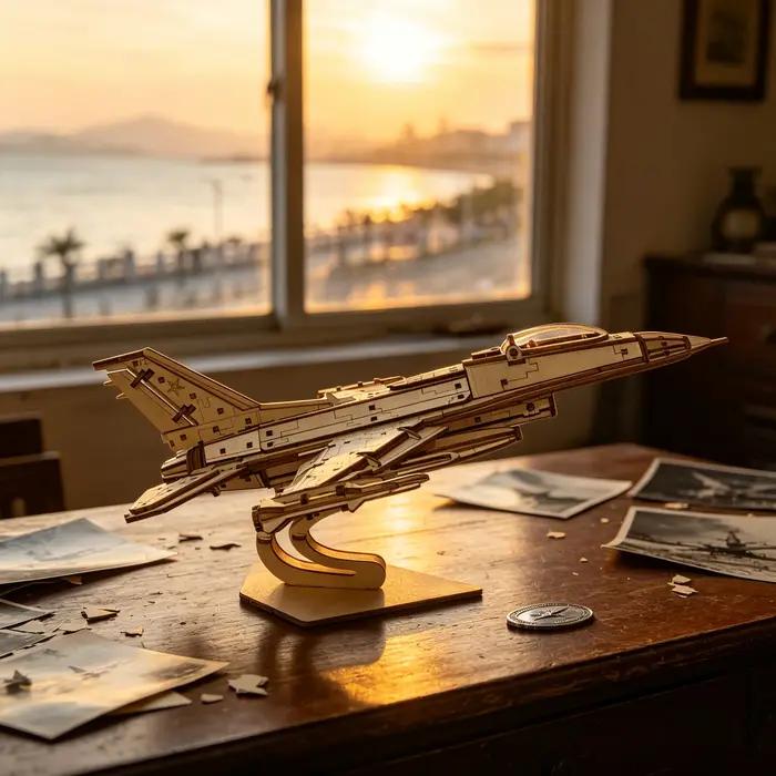 Modèle de puzzle 3D en bois de chasseur aérien, avion militaire à assembler soi-même avec support de présentation, décoration de bureau à collectionner