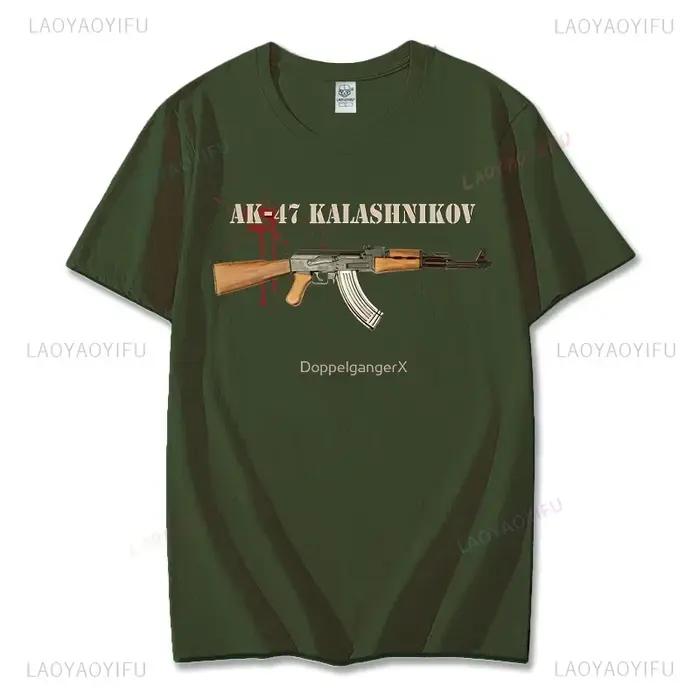 Unique russe Kalachnikov AK47 fusil d'assaut faits nutritionnels graphique t-shirts homme été coton à manches courtes col rond hommes t-shirt