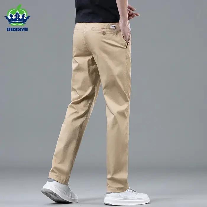 Pantalon Chino Décontracté Homme Printemps-Été 97% Coton Taille Élastique Coupe Droite Bleu Marine