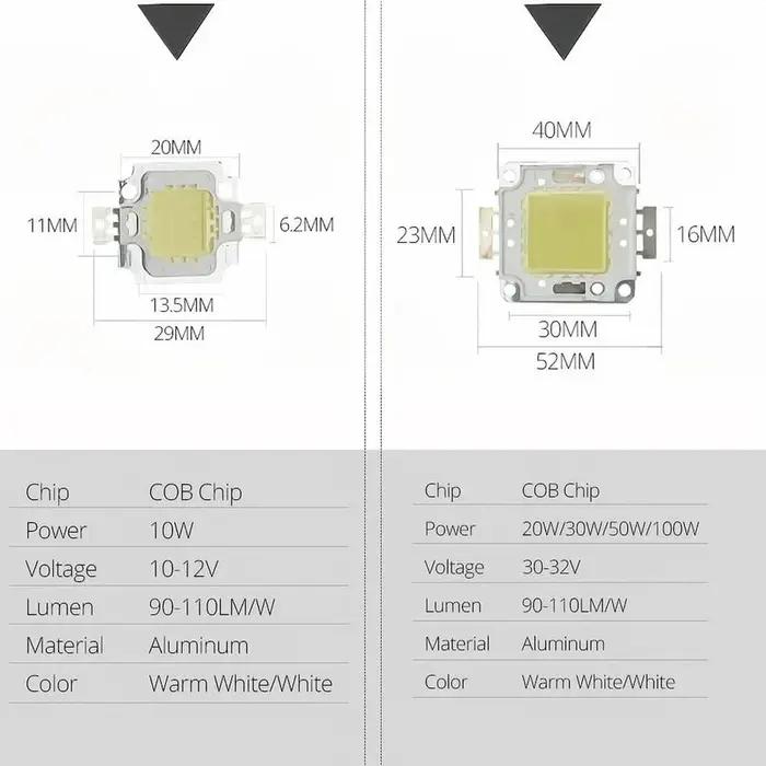 Puce COB LED 10W 20W 30W 50W 100W, blanc chaud, haute qualité, pour projecteur à faisceau large, à m