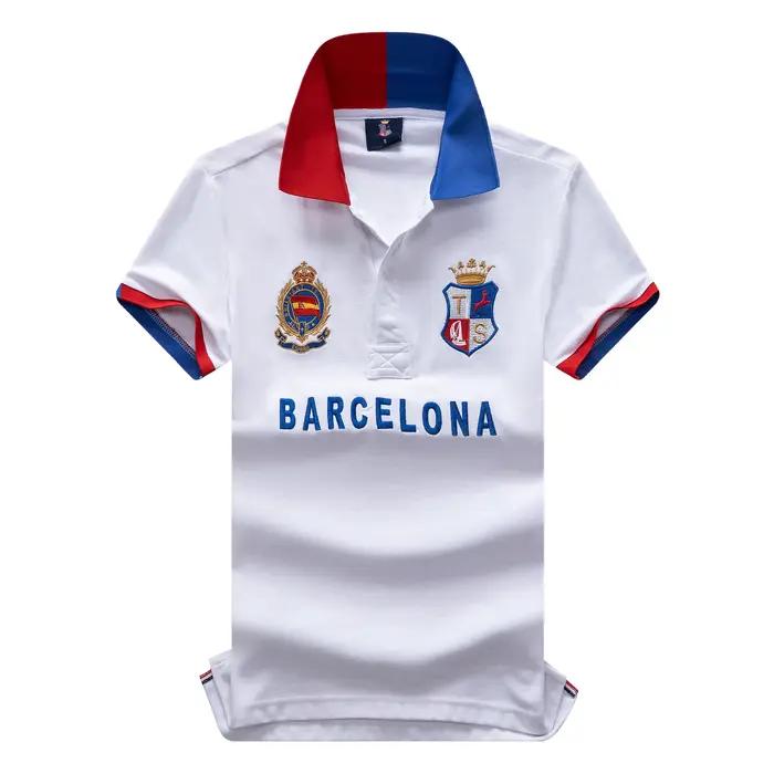 Polo en coton de haute qualité pour hommes Fans de football de Barcelona Symbole "Barca" brodé Cadeau du Nouvel An