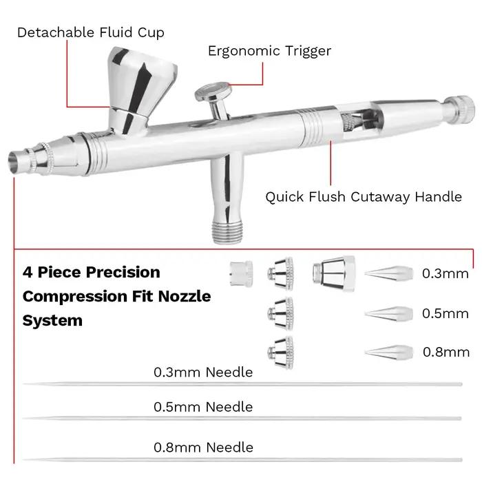 NEOECO NCT-183K aérographe 2cc/5cc/13cc coupelles de liquide détachables avec tuyau, kit de buse à C