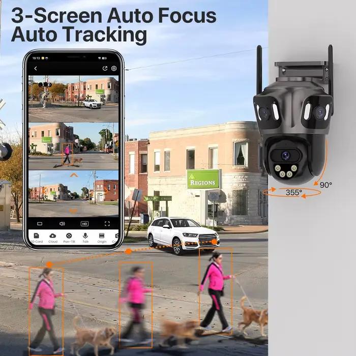Caméra IP WIFI extérieure 4K double écran - Caméra PTZ détection humaine AI étanche IP66 CCTV
