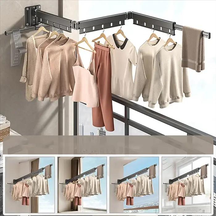 A36T-étendoir à vêtements mural-support télescopique pliable conception de tige de séchage