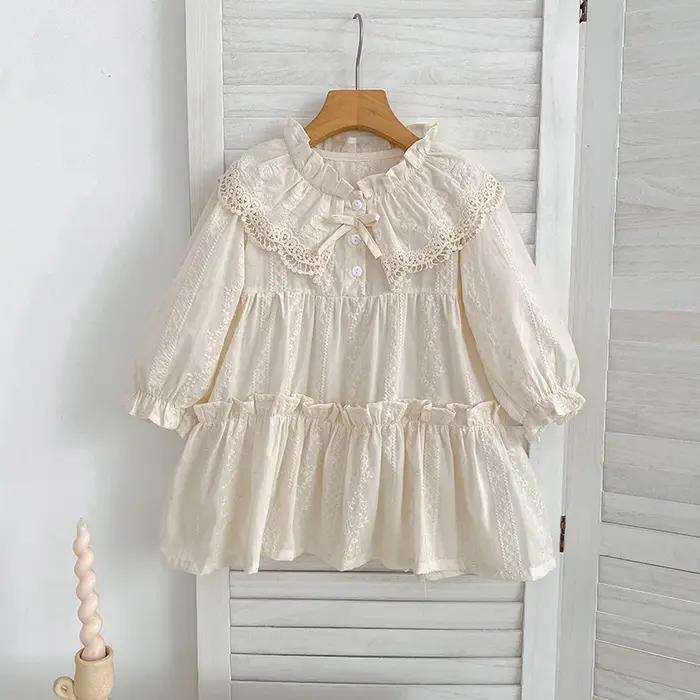 Robe à volants avec col en dentelle pour petite fille, tenue de soirée décontractée, nouvelle collec