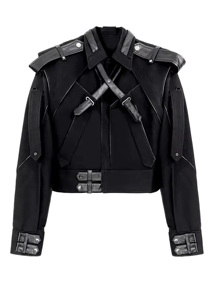 Mauroicardi-Veste courte en cuir patchwork pour homme, manches longues, piste, cool, luxe, vêtements
