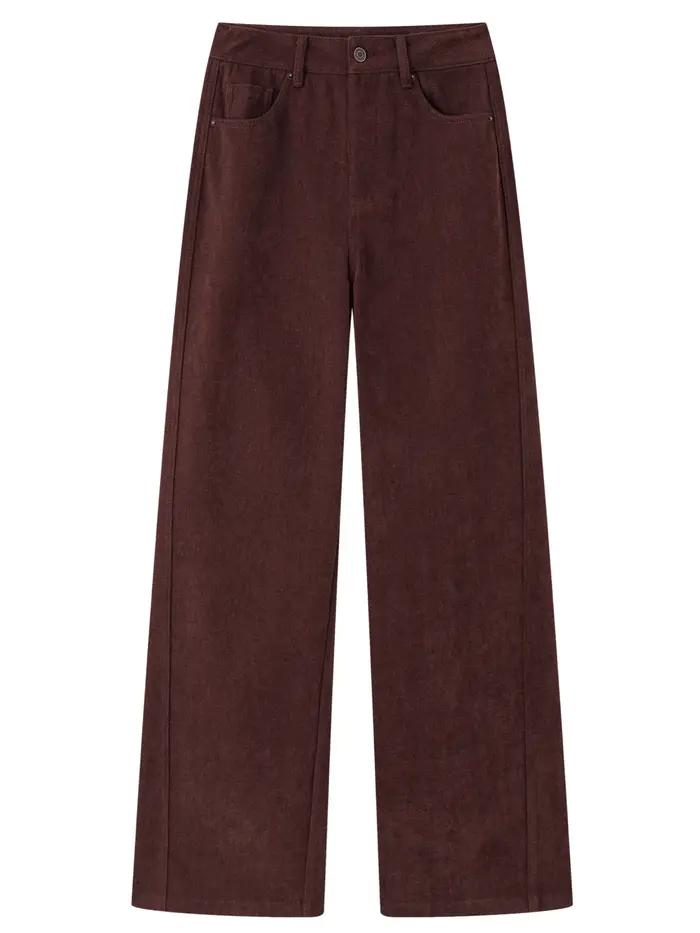 DUSHU 2025 Pantalon droit taille haute à jambes larges pour femme