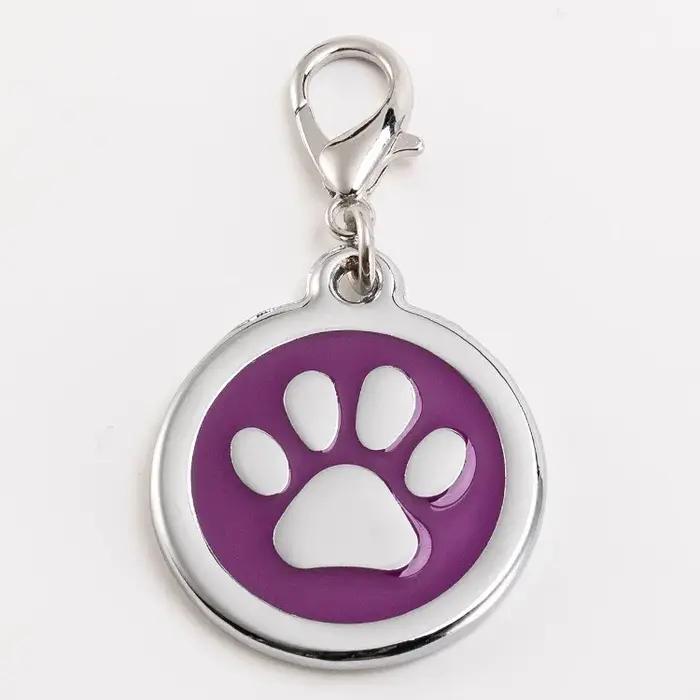 Alliage d'argent de qualité gravé au laser avec étiquette d'identification de chien ou de chat de patte colorée GLITTER