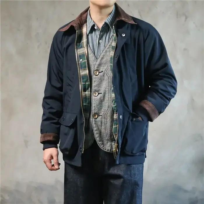 Veste coupe-vent imperméable homme style anglais col rabattu matériau coton pour automne hiver et printemps occasions décontractées