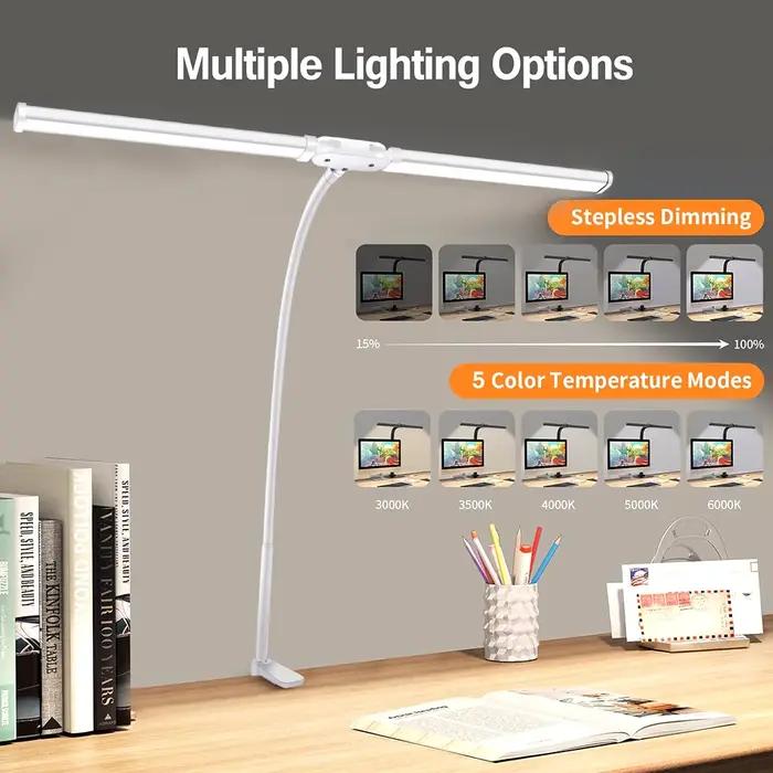 Lampe de bureau de lecture LED à Double/simple tête, bras pivotant pliable, avec Clip, poste de trav