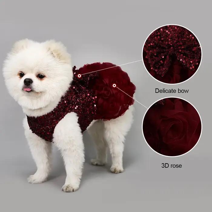 Robe élégante pour animaux de compagnie pour chiens et chats – Maille à paillettes sans manches avec décor de roses et