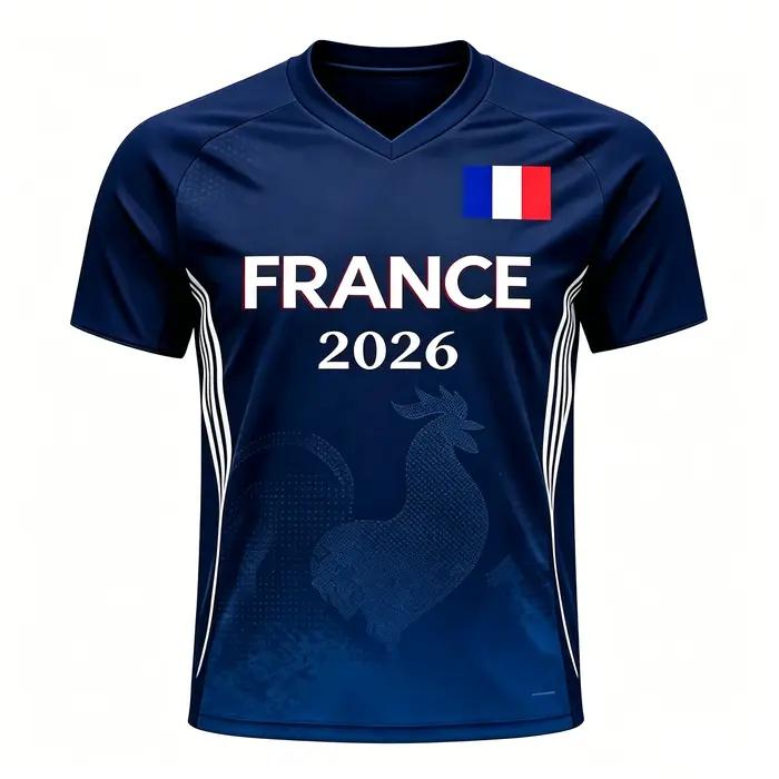 Maillot de football imprimé drapeau français 2026, T-shirt de sport à séchage rapide, uniforme d'entraînement pour supporters, livraison directe disponible