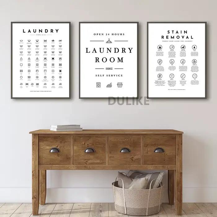 Affiche de guidage des symboles d'entretien du linge imprimés d'art pliables pour salle à laver décoration murale images peinture toile