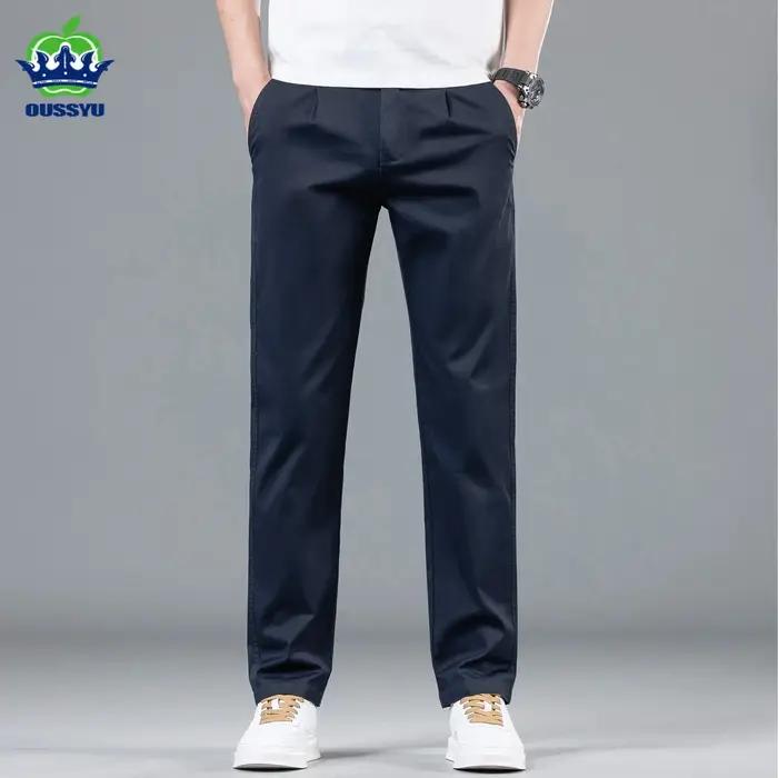 Pantalon Chino Décontracté Homme Printemps-Été 97% Coton Taille Élastique Coupe Droite Bleu Marine