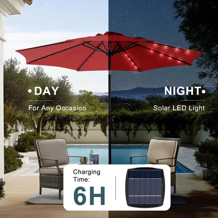 JHK Parasol de patio solaire de 10 pieds avec 32 lumières LED Parasol de table extérieur résistant a
