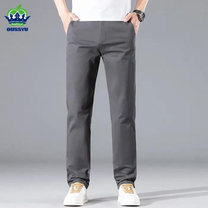 Pantalon Chino Homme Printemps-Été en Coton (97%) Coupe Droite Couleur Unie Kaki – Style Décontracté et Habillé – Taille 38