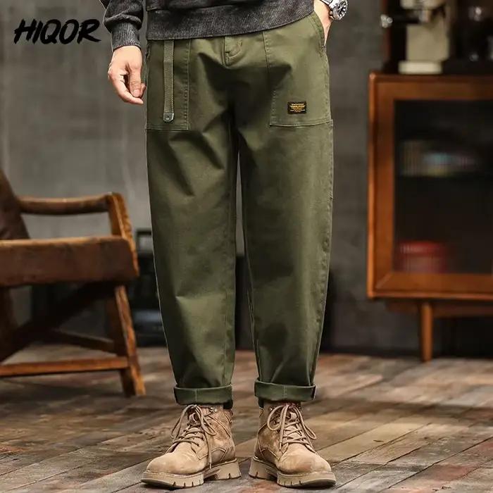 Pantalon cargo vintage américain homme - Haute taille vert armée pour style casual rétro