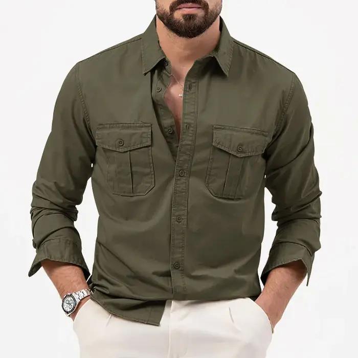Chemise homme affaires chemises décontractées 2026 nouveauté hommes marque célèbre vêtements armée vert à manches longues Camisa Masculina