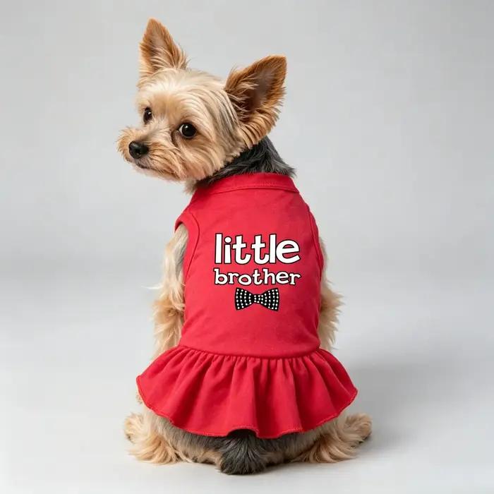 Robe pour chien avec imprimé Little Brother, jupe rouge sans manches à volants, chemise pour chiot,