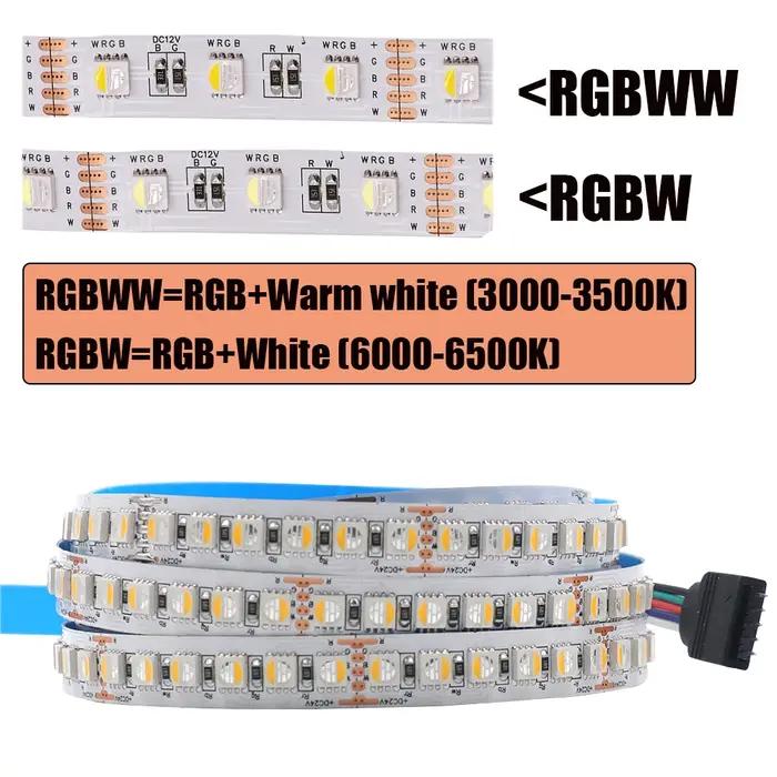 Bande LED RGBW RGBWW DC 12V 24V, 4 couleurs en 1, puce SMD 5050 60 108 120 LED/M, ruban Flexible, co