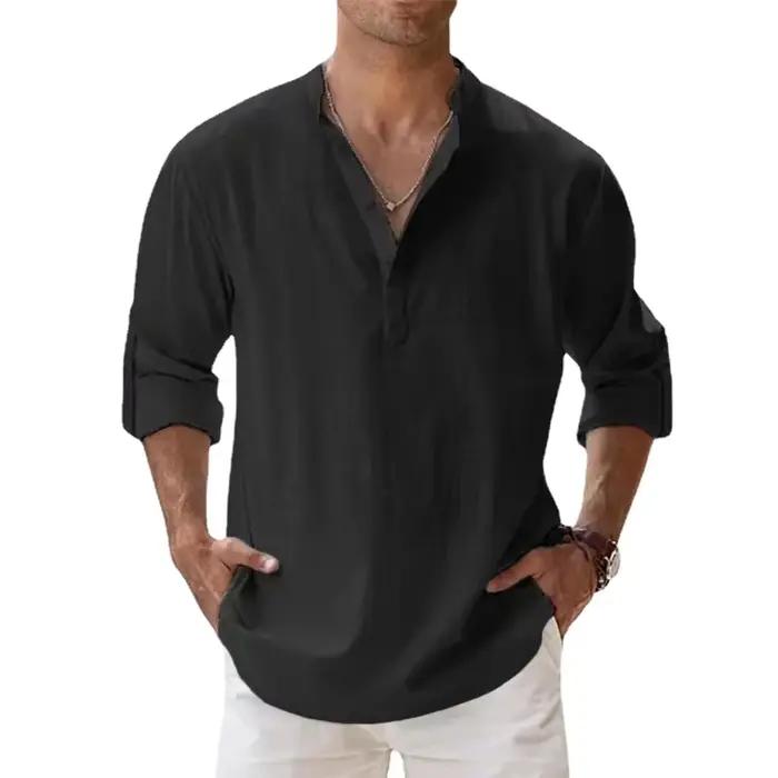 Chemises à manches longues pour hommes en coton et lin