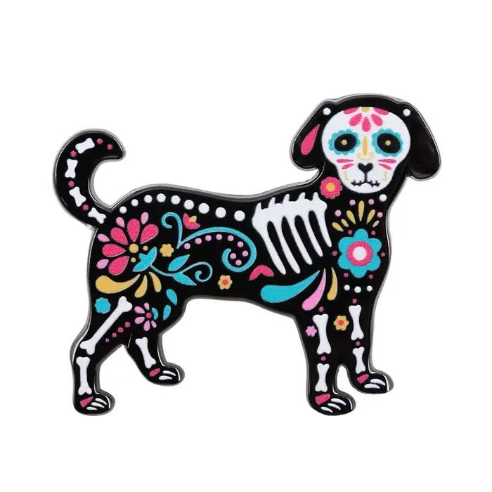 Broche émaillée Chien Crâne de Sucre Jour des Morts