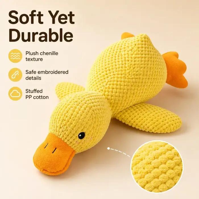 Jouet interactif pour chien en forme de canard couineur, jouet à mâcher en peluche chenille avec rembourrage en coton PP, compagnon câlin pour chiens de petite, moyenne et grande taille.