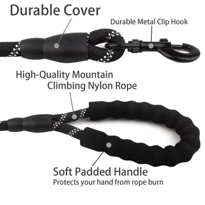 Laisse réfléchissante pour chien de 2 m avec poignée rembourrée confortable - Corde de traction double très résistante pour chiens forts