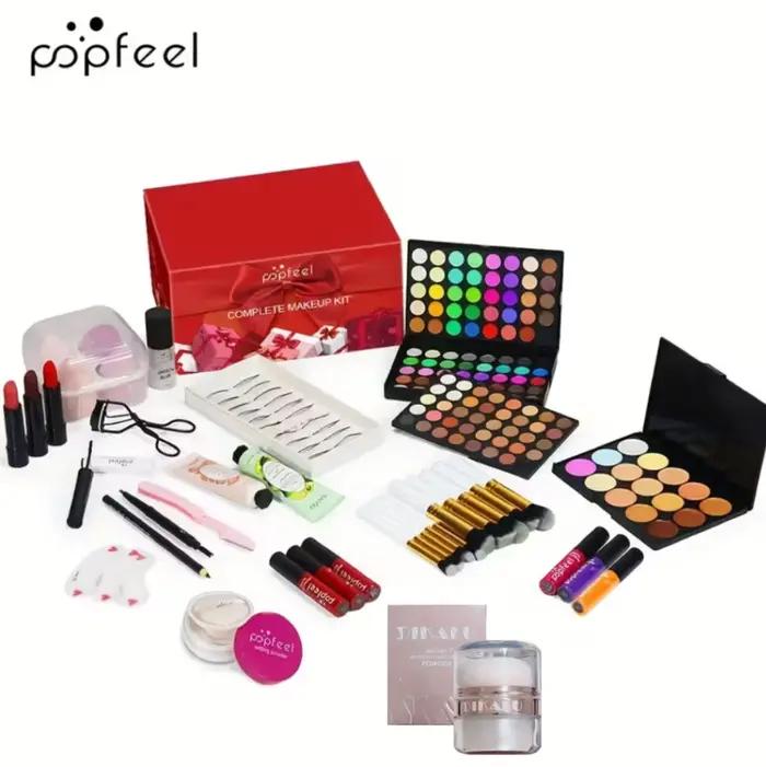 POPFEEL Kit de maquillage complet tout-en-un avec pinceau + illuminateur pour le visage - Ensemble de beauté